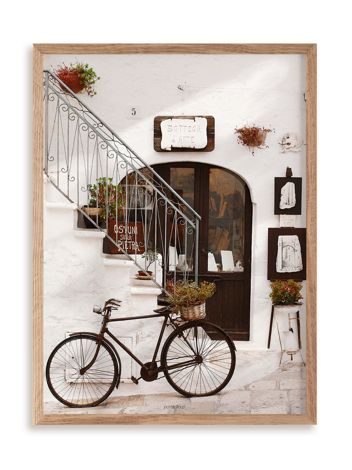 Plakat Biała uliczka w ramie drewnianej
