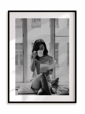 Plakat Na śniadanie kawa w ramie aluminiowej