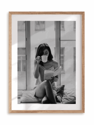 Plakat Na śniadanie kawa w ramie drewnianej