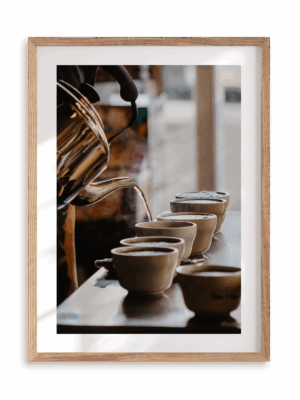 Plakat Kawa o poranku w ramie drewnianej