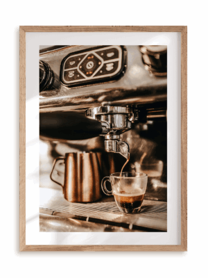 Plakat Pyszna kawa w ramie drewnianej
