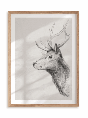 Plakat Dumny jeleń w ramie drewnianej