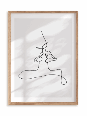 Plakat Minimalistyczny pocałunek w ramie drewnianej