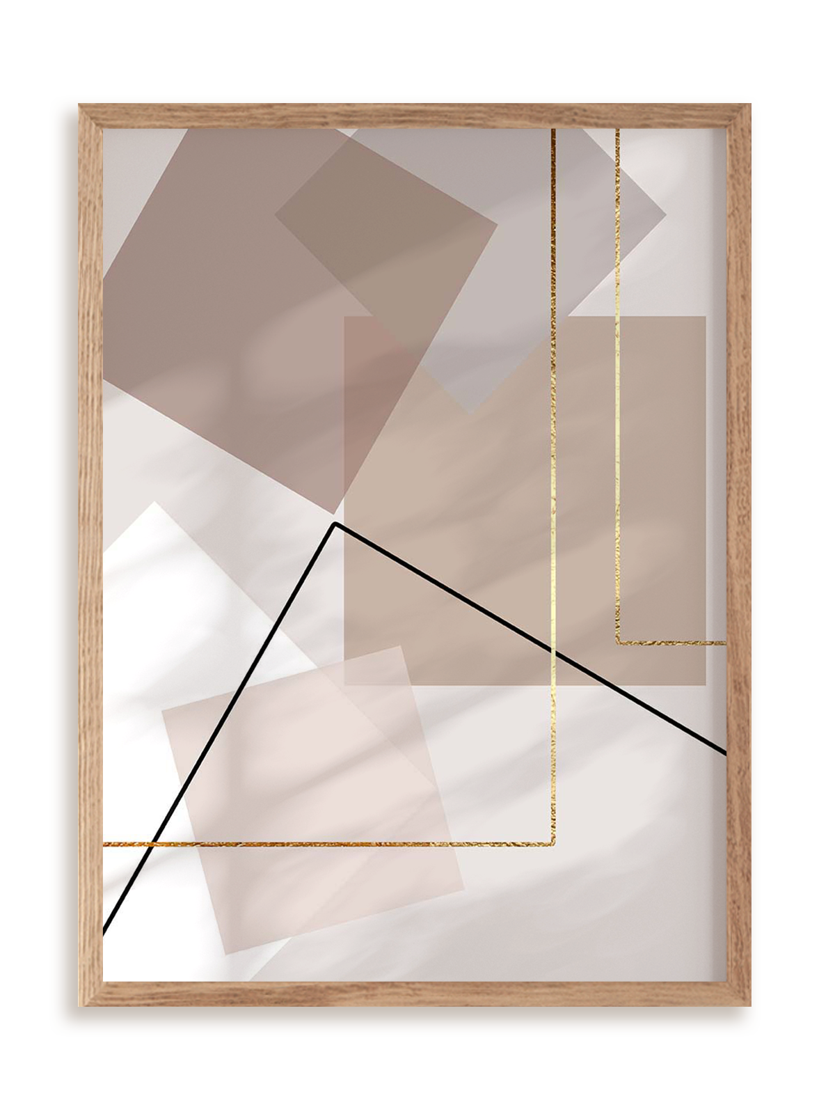 Plakat Beżowo kwadratowo I w ramie drewnianej