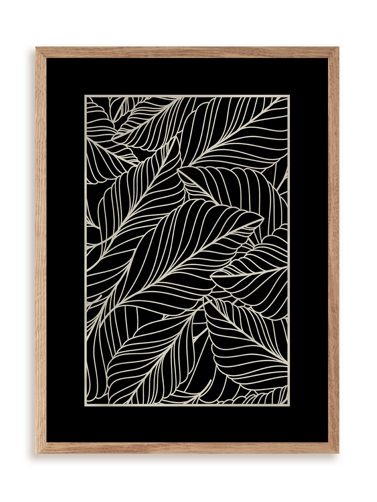 Plakat Wzorzec liści w ramie drewnianej