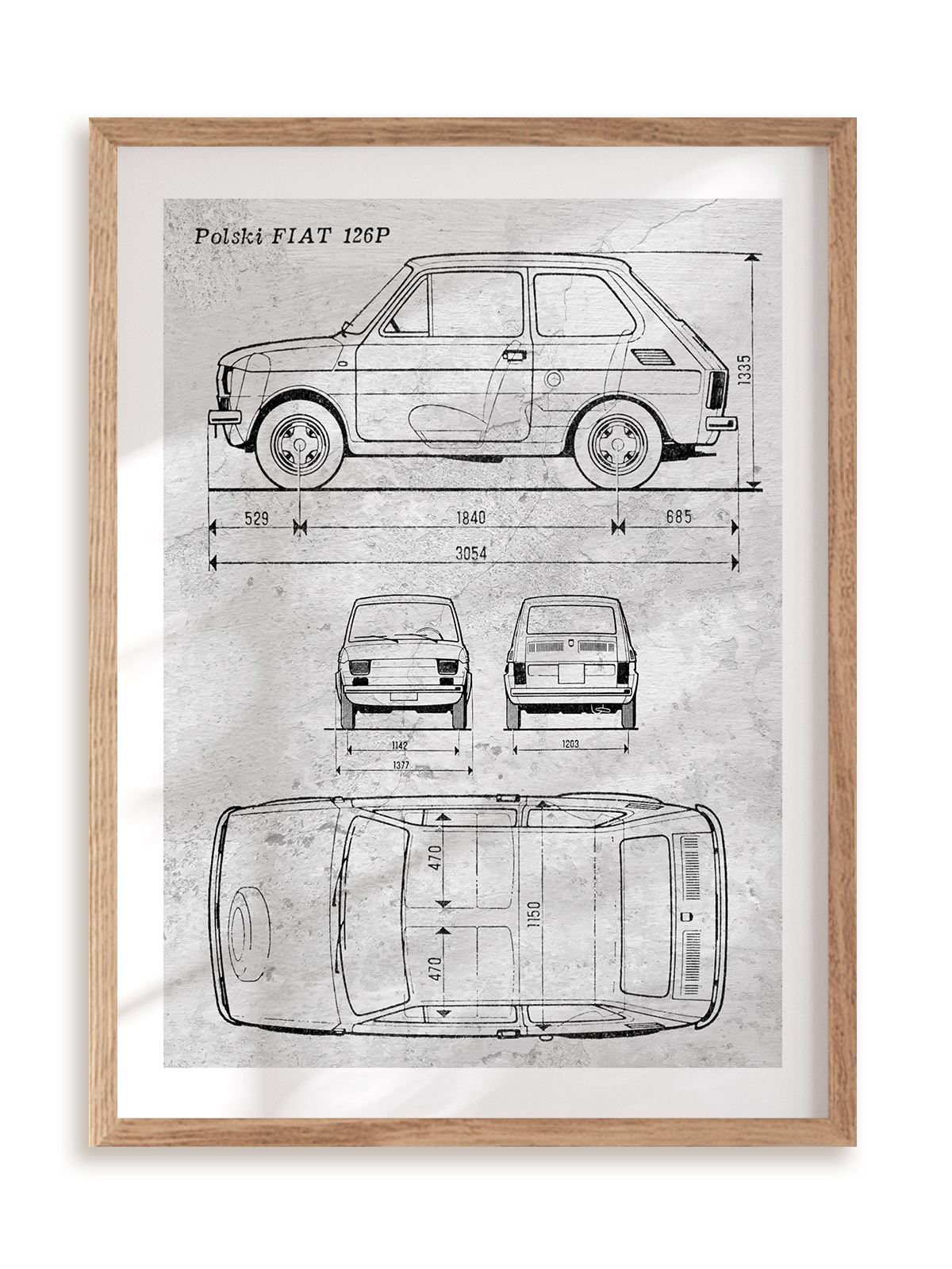 Plakat Polski Fiat 126 P w ramie drewnianej