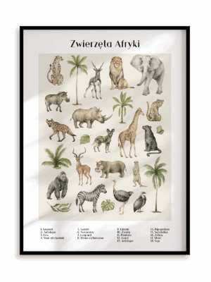 Plakat Zwierzęta Afryki w ramie aluminiowej