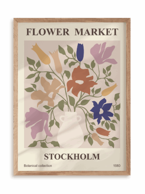 Plakat Flower market: Stockholm w ramie drewnianej