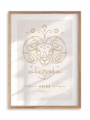 Plakat Stylowy Zodiak: Baran w ramie drewnianej