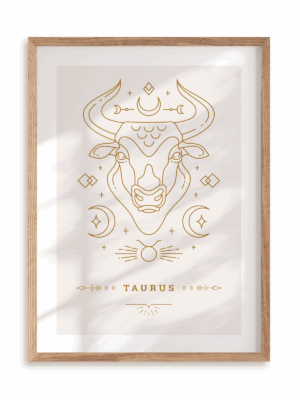Plakat Stylowy Zodiak: Byk w ramie drewnianej
