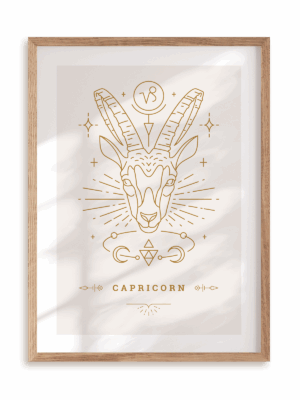Plakat Stylowy Zodiak: Koziorożec w ramie drewnianej