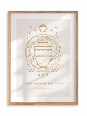 Plakat Stylowy Zodiak: Wodnik w ramie drewnianej