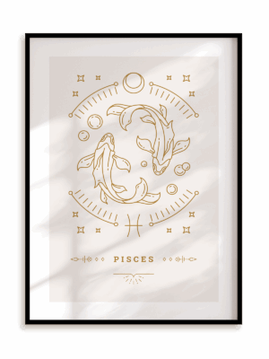 Plakat Stylowy Zodiak: Ryby w ramie aluminiowej