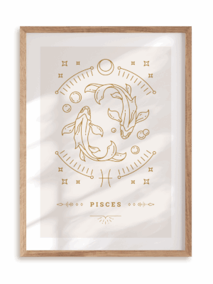 Plakat Stylowy Zodiak: Ryby w ramie drewnianej
