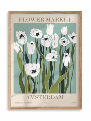 Plakat Flower market: Amsterdam w ramie drewnianej