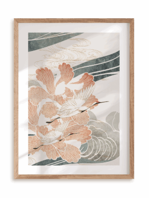 Plakat Żurawie w ramie drewnianej