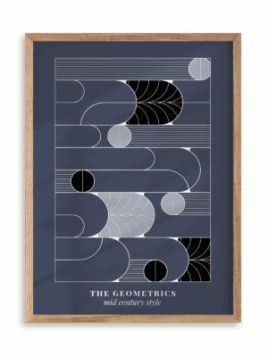 Plakat Mid century modern in blue w ramie drewnianej