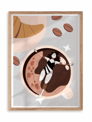 Plakat Coffee my love w ramie drewnianej