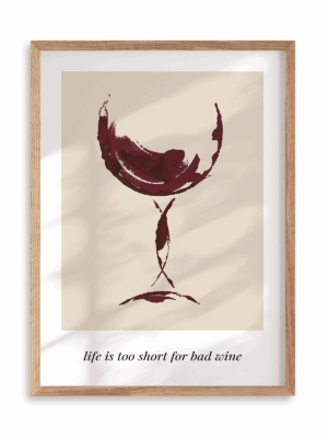 Plakat Good wine only w ramie drewnianej