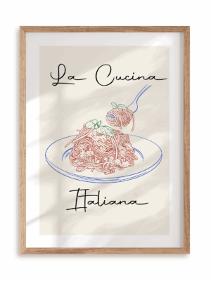 Plakat La Cucina Italiana w ramie drewnianej