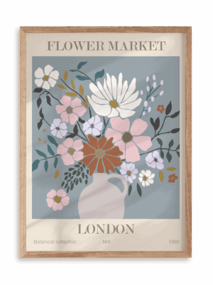 Plakat Flower market: London w ramie drewnianej