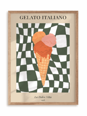 Plakat Gelato italiano w ramie drewnianej