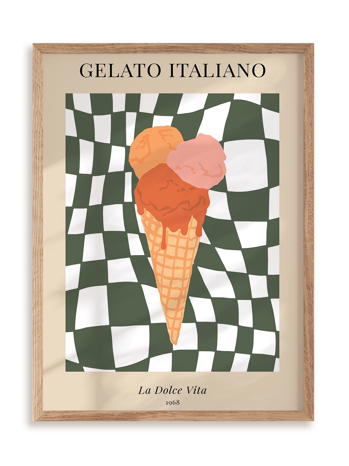 Plakat Gelato italiano w ramie drewnianej