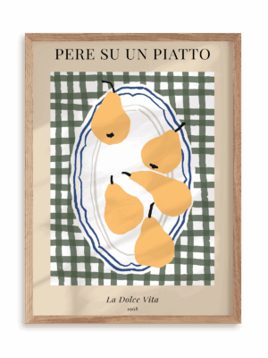 Plakat Gruszki na talerzu w ramie drewnianej