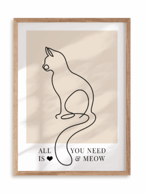 Plakat All you need is miau w ramie drewnianej