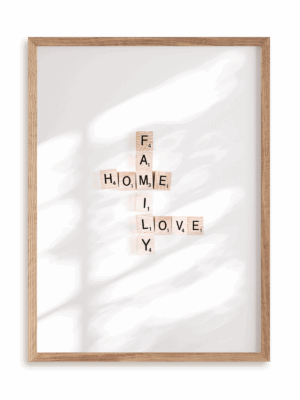 Plakat Family home love w ramie drewnianej