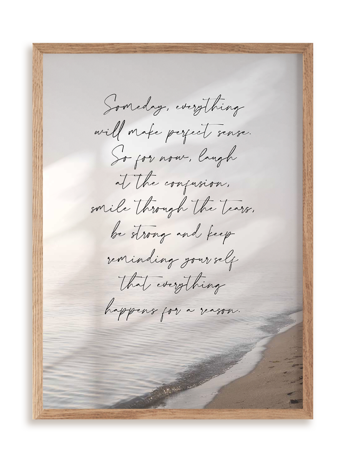 Plakat Everything happens for a reason w ramie drewnianej