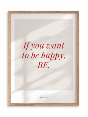 Plakat Be happy w ramie drewnianej