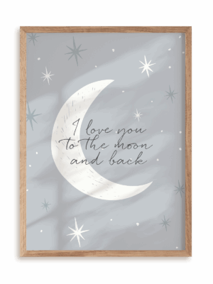 Plakat To the moon and back w ramie drewnianej