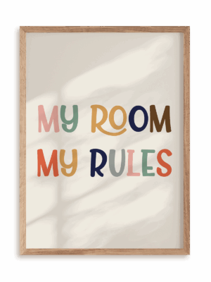 Plakat My room my rules w ramie drewnianej