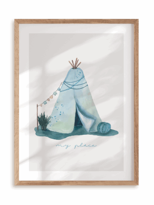 Plakat Tipi my place w ramie drewnianej
