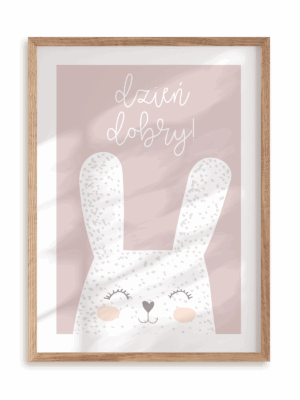 Plakat Zajączek mówi dzień dobry w ramie drewnianej