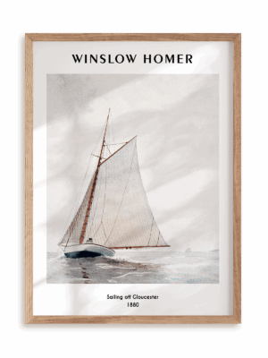 Plakat Winslow Homer - Sailing off Gloucester (1880) w ramie drewnianej