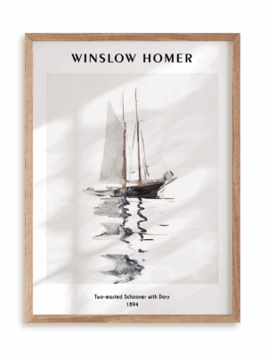 Plakat Winslow Homer Two-masted Schooner with Dory (1894) w ramie drewnianej