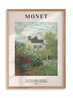 Plakat Claude Monet - The Artist's Garden in Argenteuil (1873) w ramie drewnianej