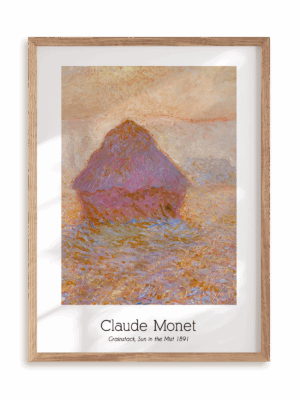 Plakat Claude Monet - Grainstack, Sun in the Mist (1891) w ramie drewnianej