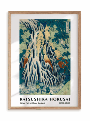 Plakat Katsushika Hokusai - Kirifuri Falls at Mount Kurokami (1760-1849) w ramie drewnianej