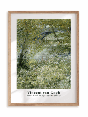 Plakat Vincent van Gogh - River bank in springtime w ramie drewnianej